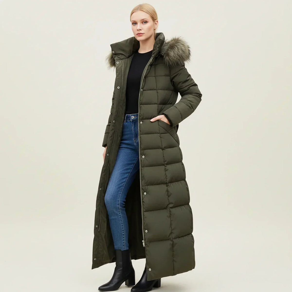 Warm Padded Long Down Coat for Women